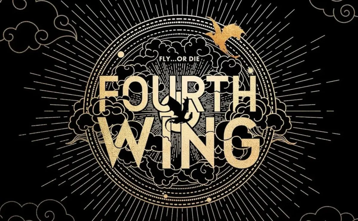 Fourth Wing title artwork with a gold dragon motif, representing the fantasy novel at the center of the casting debate