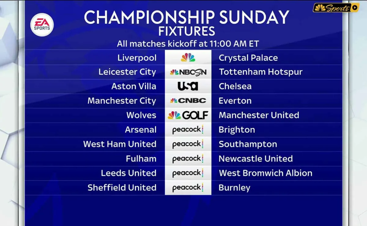 NBCU Presents All 10 Premier League 'Championship Sunday' Matches Across 10  Networks