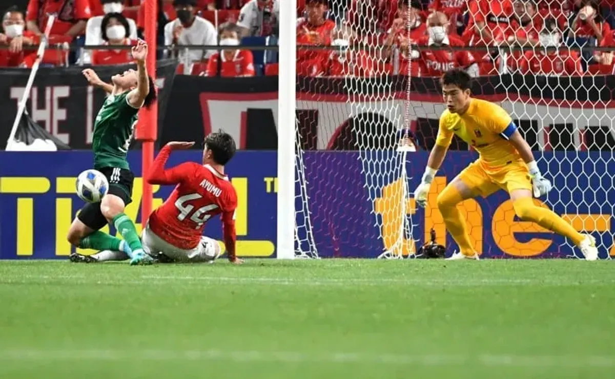 Japan's Urawa Red Diamonds' goalkeeper Shusaku Nishikawa reacts after  making save during penalty shoot-out during the AFC Champions League  semifinal match Urawa Red Diamonds and Jeonbuk Hyundai Motors at Saitama  Stadium Thursday