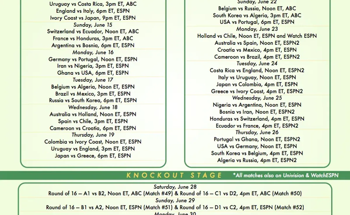 World Cup Printable Tv Schedule World Cup Printable Tv Schedule