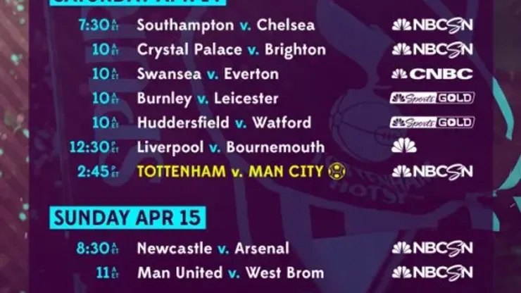 Epl best sale tv schedule