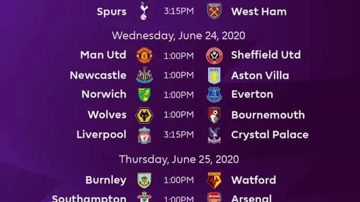 Epl on sale schedule 2020