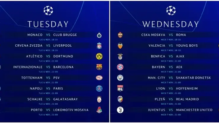 Champions League schedule for US TV November 6 7 World Soccer Talk