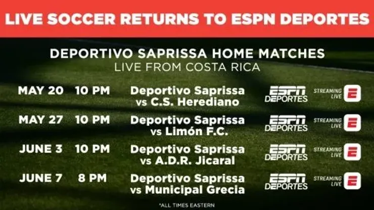 ESPN Deportes to televise Deportivo Saprissa home matches World