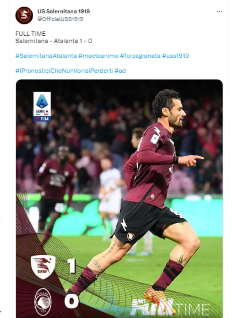 Salernitana, a un paso de la permanencia (Captura)