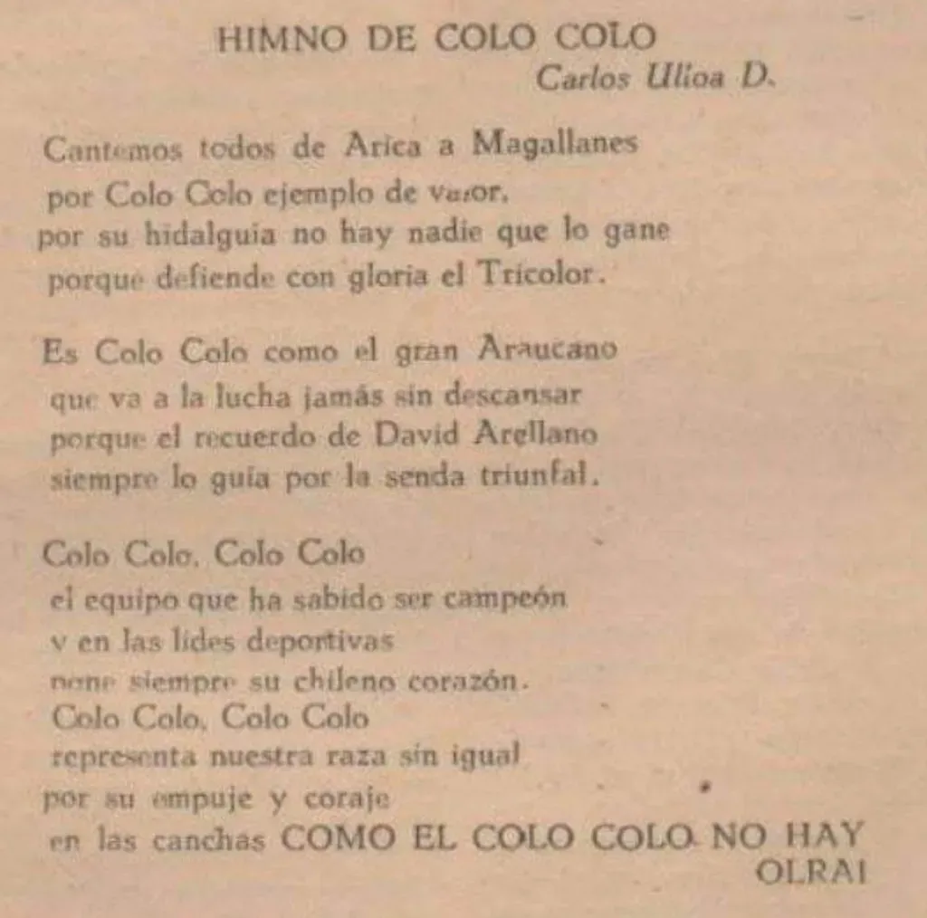 Boletín del CSD Colo Colo en 1951 con el himno del Cacique