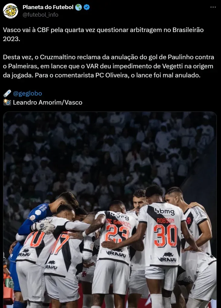 Vasco vai até a CBF para cobrar explicações sobre a arbitragem do jogo  contra o Santos - Lance!