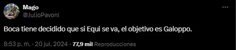 Boca iría por Galoppo si se va Equi.