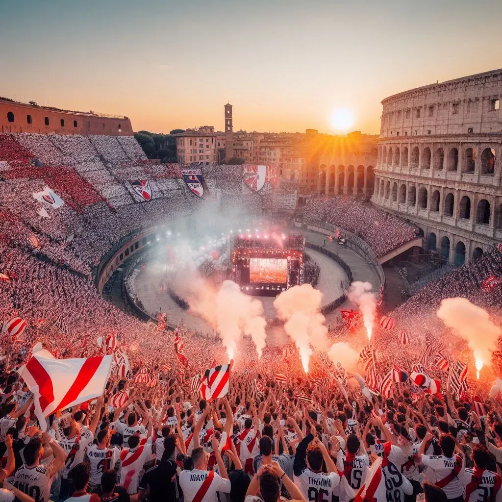 Los hinchas de River en la capital de Italia (Foto: Bing Image Generator, Dall-E-3)