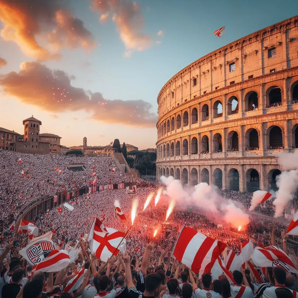 Los hinchas de River en la capital de Italia (Foto: Bing Image Generator, Dall-E-3)