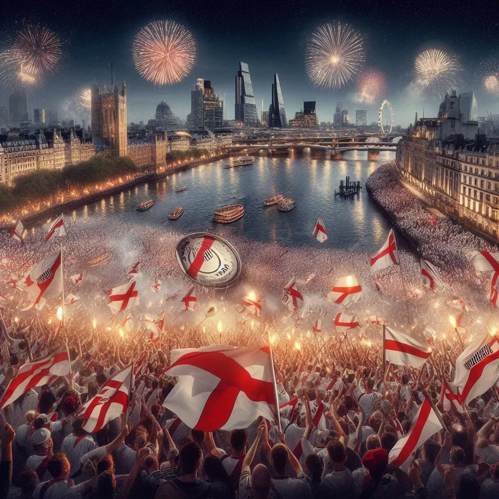 La capital inglesa, copada por hinchas de River (Foto: Bing Image Generator, Dall-E-3)