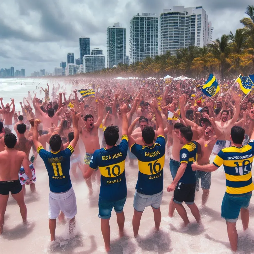 Como en Río, Boca copando Miami. (Foto: Bing Image Generator, Dall-E-3)