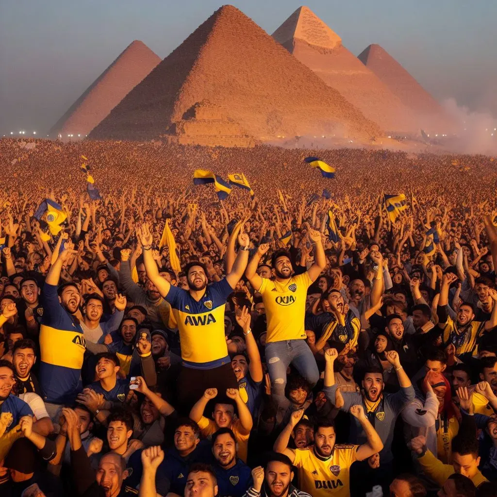 Un mar de hinchas de Boca en El Cairo. (Foto: Bing Image Generator, Dall-E-3)