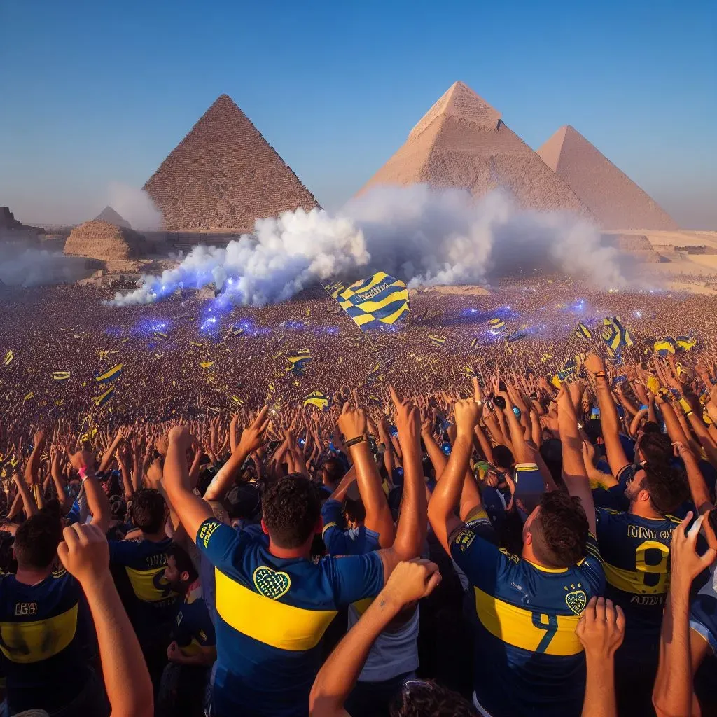 Un mar de hinchas de Boca en El Cairo. (Foto: Bing Image Generator, Dall-E-3)