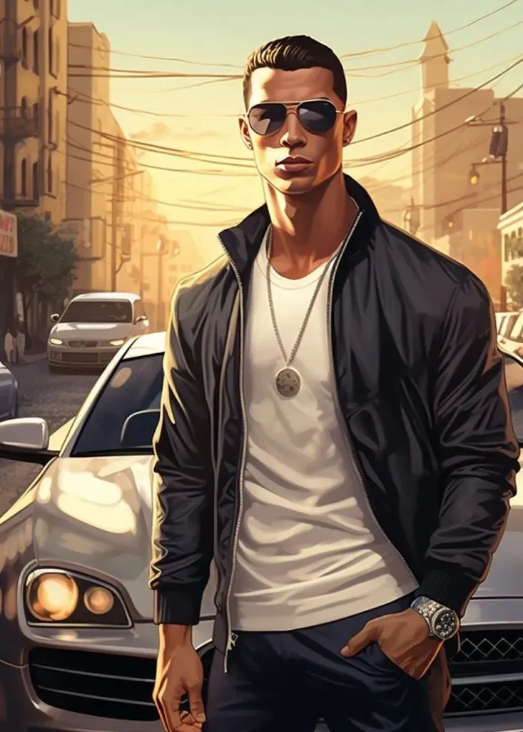 Cristiano Ronaldo como protagonista del GTA VI según la IA.