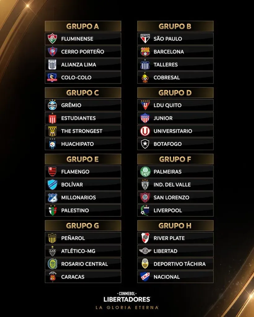 Los grupos de la Copa Libertadores.