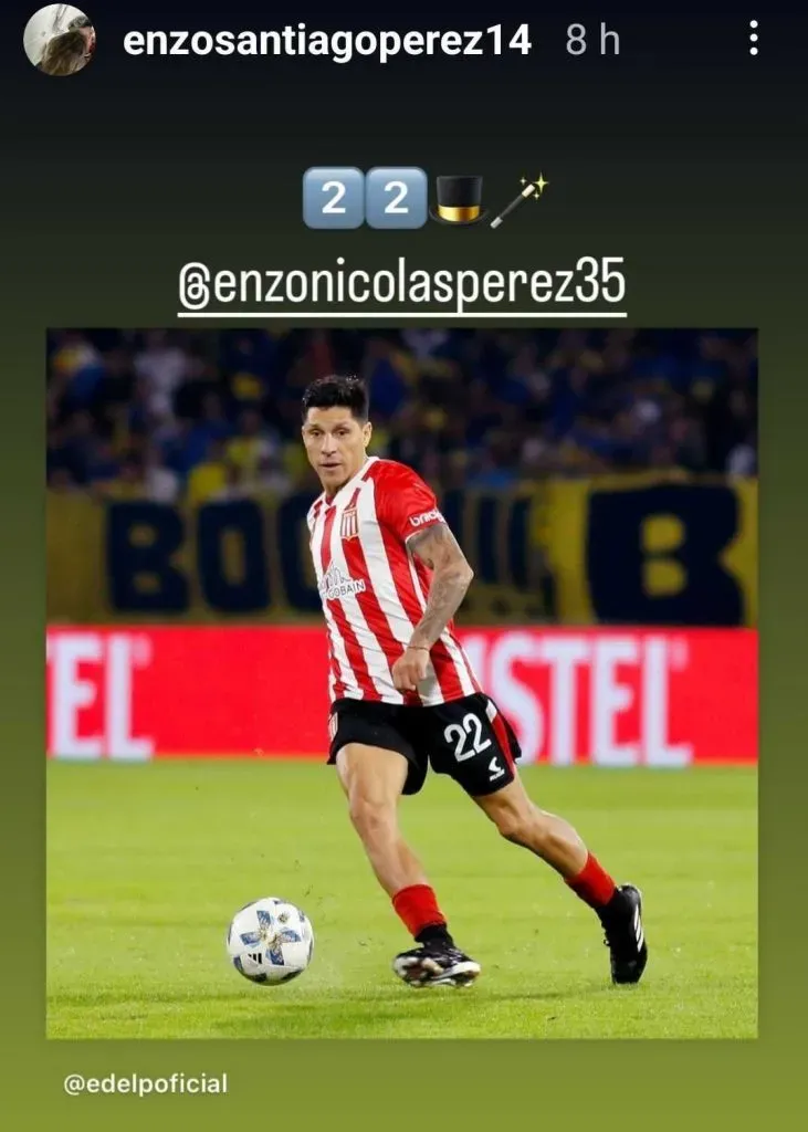 Posteo del hijo de Enzo Pérez (Instagram @enzosantiagoperez14).