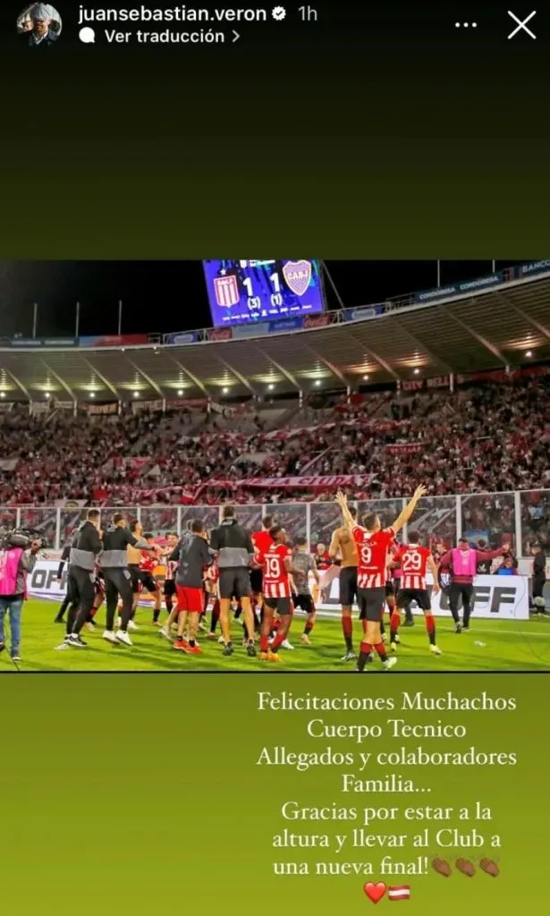 El posteo de Juan Sebastián Verón en Instagram.
