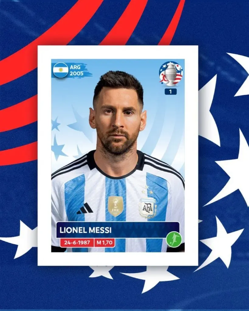 La figurita de Lionel Messi en el álbum Panini de la Copa América 2024