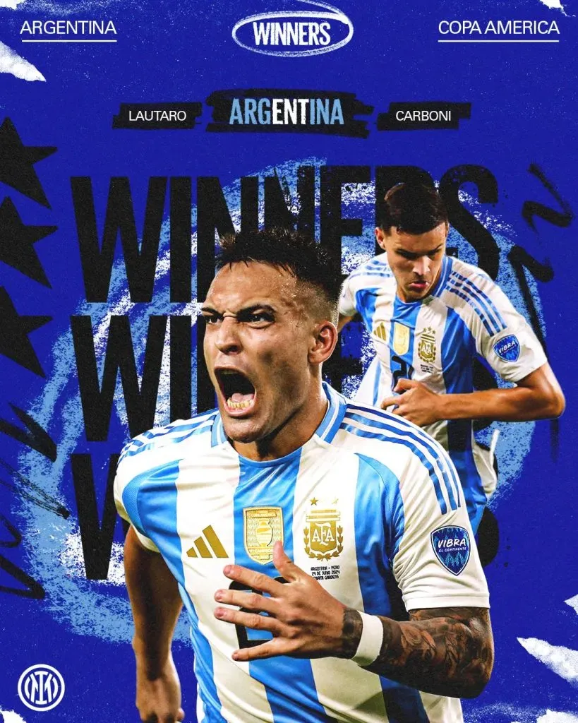 La dedicatoria del Inter a Lautaro Martínez y Valentín Carboni por ganar la Copa América.