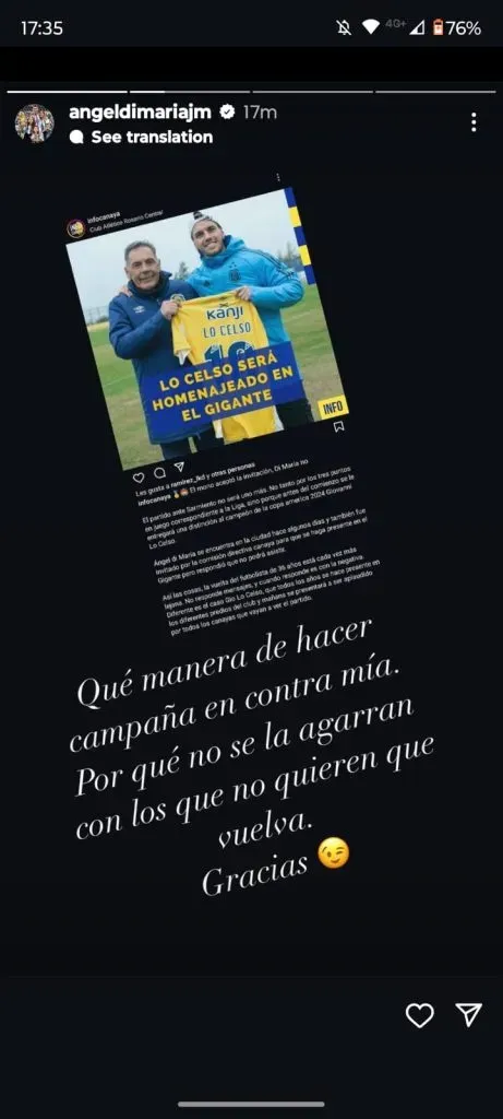 Posteo de Ángel Di María.