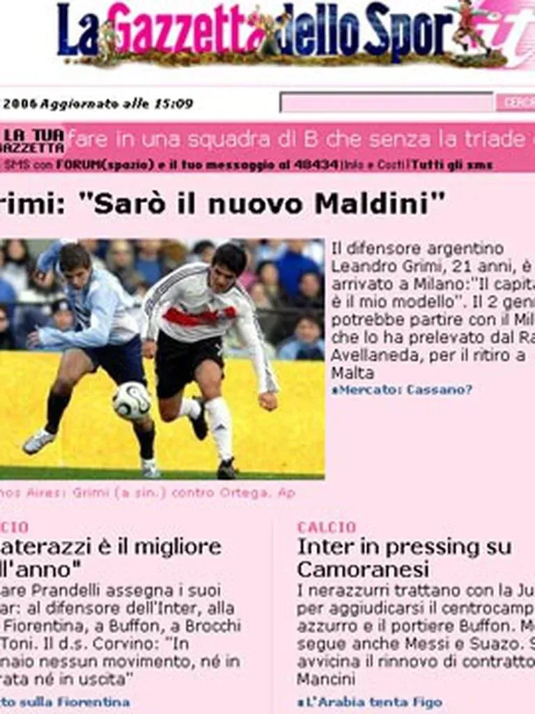 La Gazzetta y su título sobre Grimi y Maldini. Foto web.