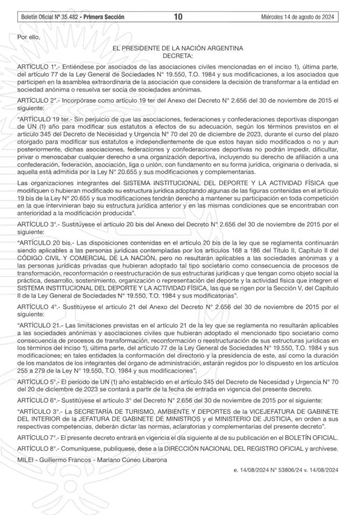 La regulación de las SAD en el deporte argentino (Boletín oficial – X @gravep).