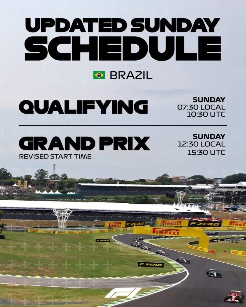 Los horarios de la clasificación y el GP de Brasil (X @F1).