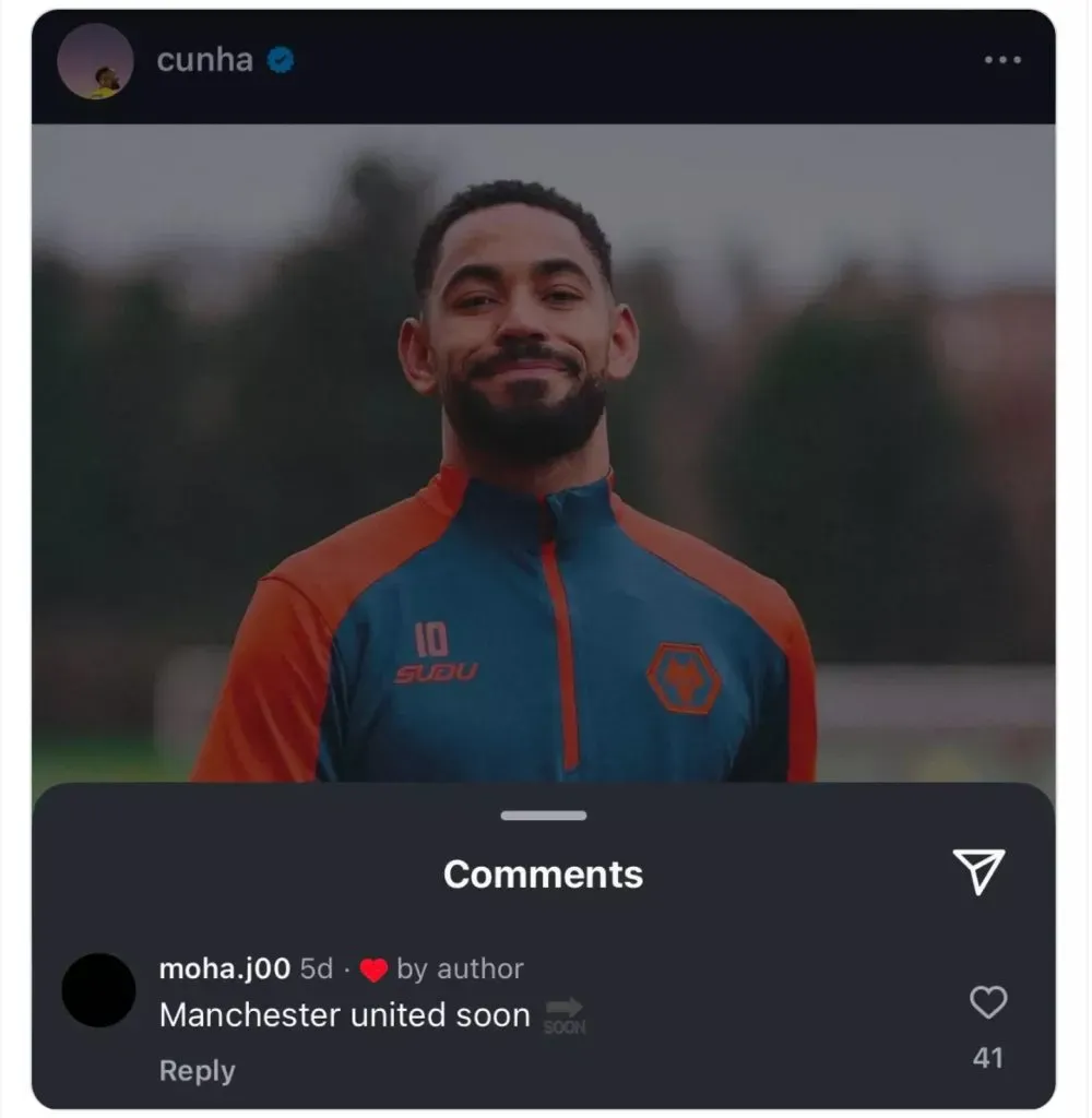 Matheus Cunha y un guiño al Manchester United.