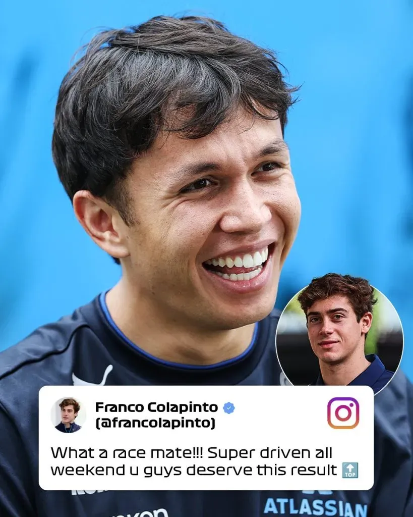 Colapinto celebró el quinto puesto de Albon y le dejó un mensaje en Instagram.