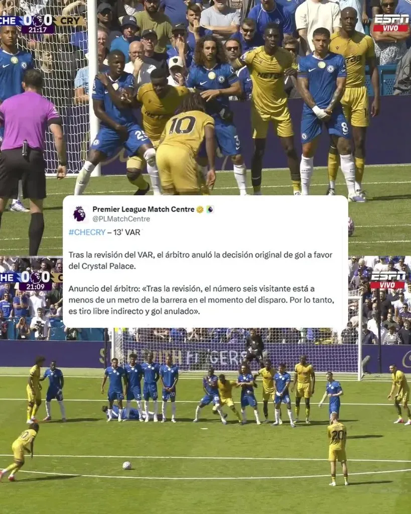 En Chelsea v. Crystal Palace se aplicó esta regla. (X/@SC_ESPN)