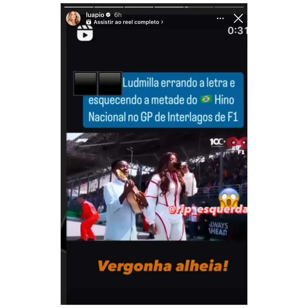Piovani critica Ludmilla – Foto: Reprodução/Instagram de Luana Piovani