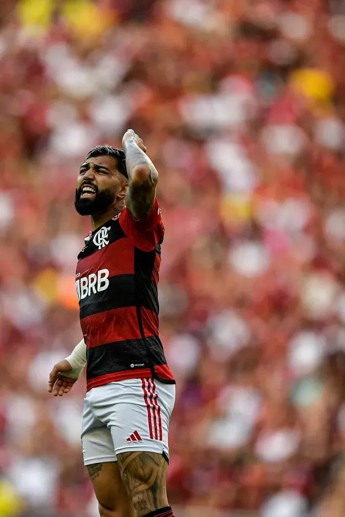 Gabigol, jogador do Flamengo, durante partida contra o América no estádio Maracanã pelo campeonato Brasileiro A 2023. Foto: Thiago Ribeiro/AGIF