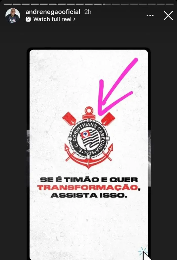 André Negão publica vídeo com o escudo errado do Corinthians – Foto: Reprodução/Instagram