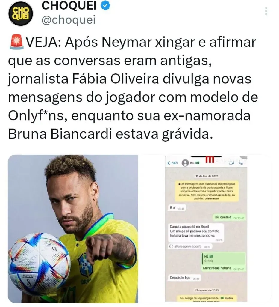 Suposta troca de mensagens de Neymar – X/Choquei