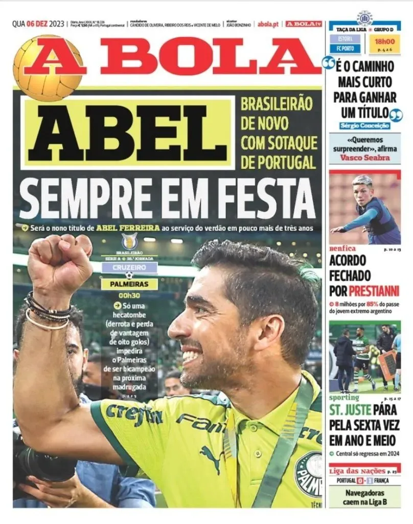 Foto: Reprodução – Jornal português destacou Abel Ferreira