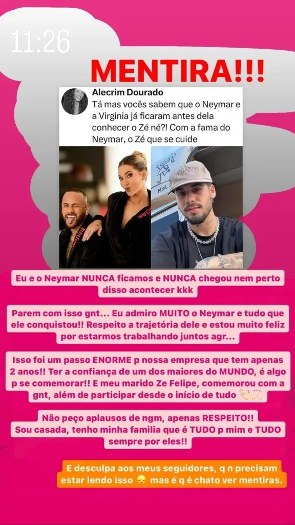 Virginia Fonseca reage em redes sociais após boatos com Neymar. Reprodução: Instagram/Virginia Fonseca.