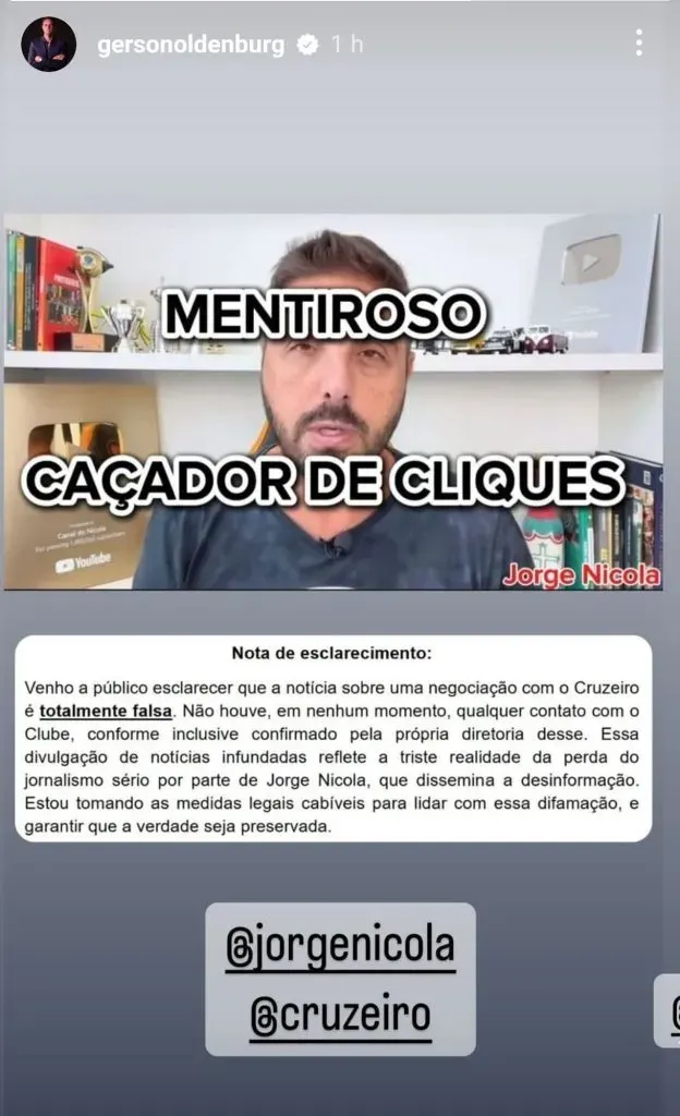 Post do empresário de Renato (Divulgação: Instagram)