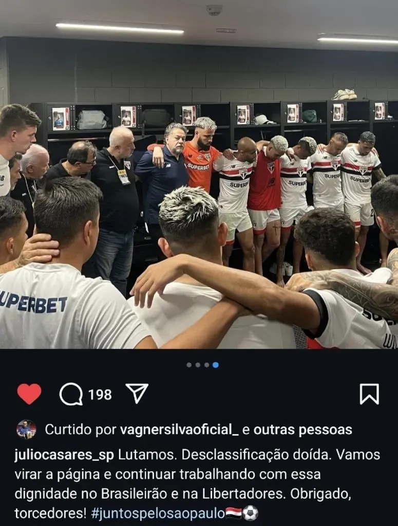 Print da postagem de Julio Casares nas redes sociais – Foto: São Paulinos/Casares/ São Paulo FC