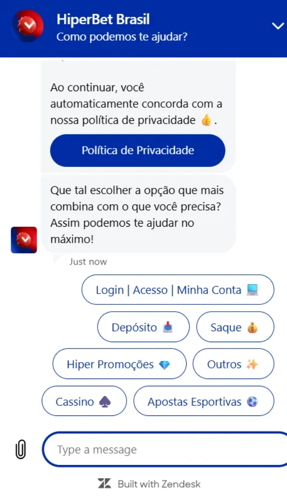 Atendimento ao cliente da HiperBet