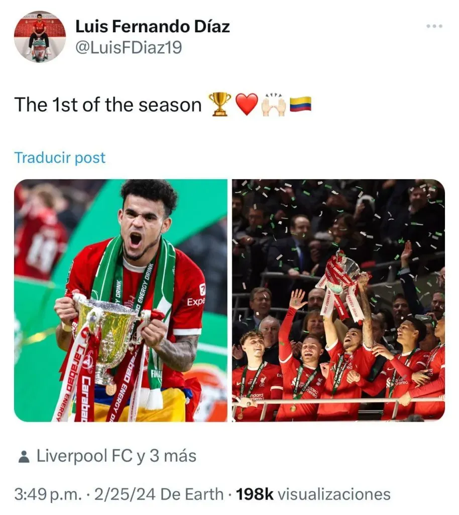 Reacción de LeBron al título del Liverpool. (Foto: X / @LuisFDiaz19)