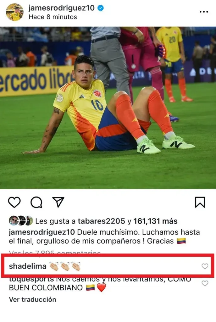 De Lima comenta mensaje de James, (Foto: Instagram / @jamesrodríguez10)
