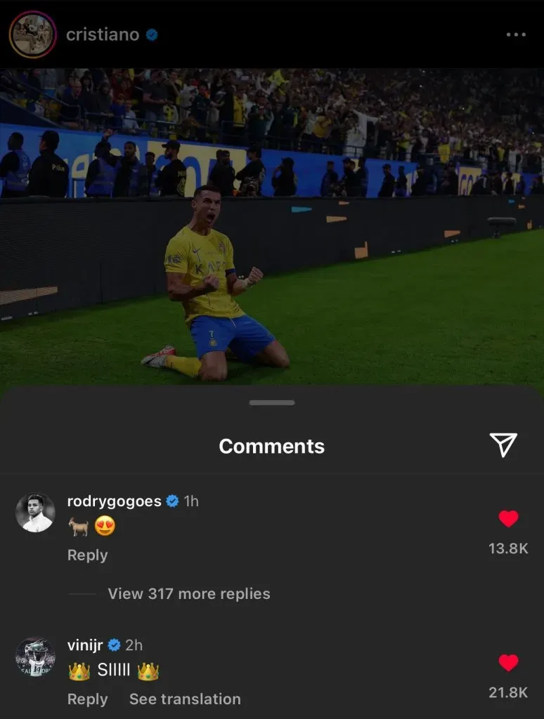 Rodrygo’s message for Cristiano Ronaldo (Instagram/@cristiano)