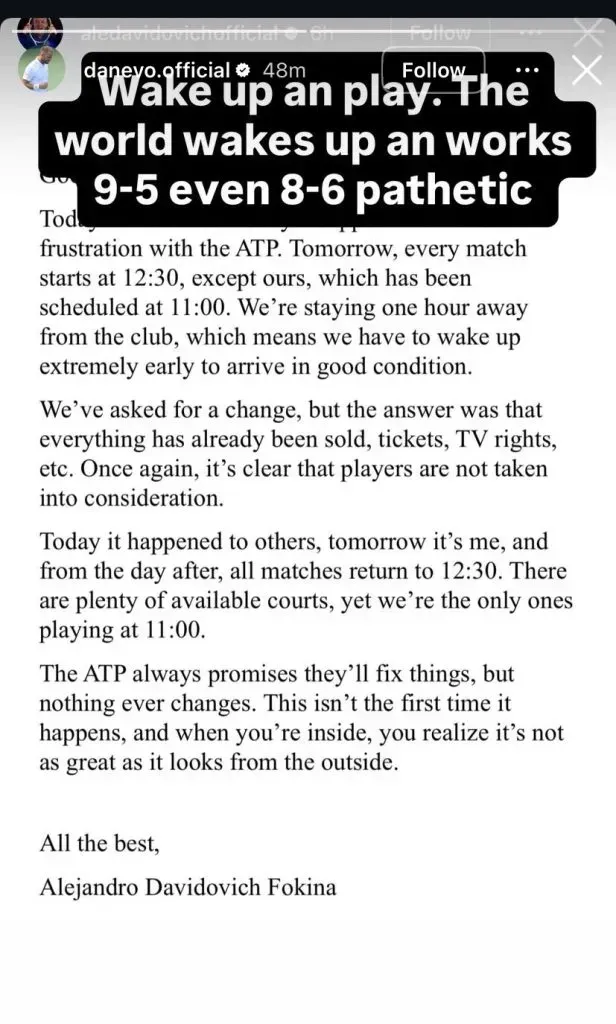 Daniel Evans’ post against Davidovich Fokina. @danevo.official