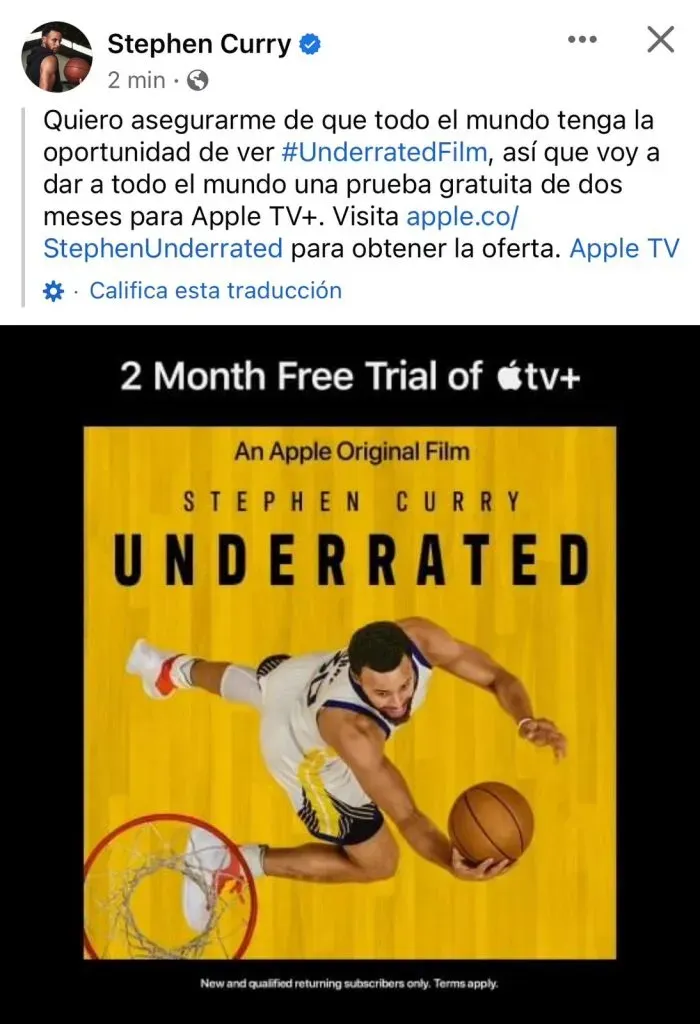 Anuncio de Curry (Foto: Facebook / Stephen Curry)
