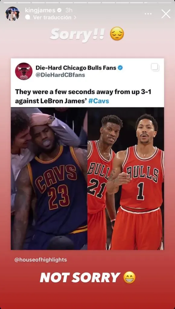 Mensaje de LeBron contra los Bulls (Foto: Instagram / @kingjames)