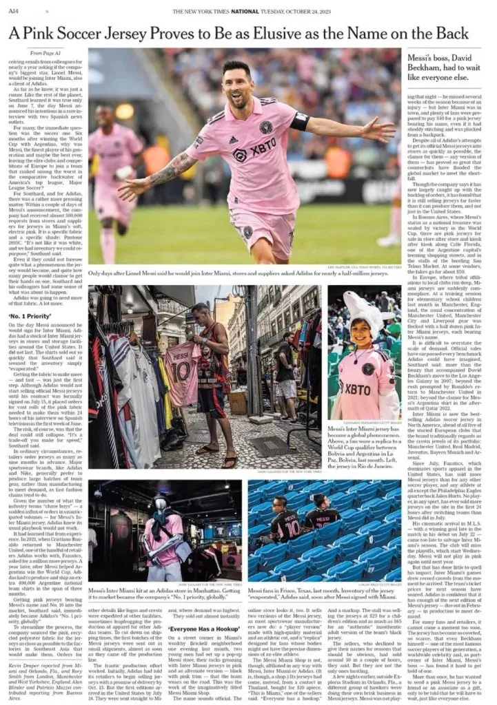 Artículo de The New York Times sobre Messi. (Foto: X / @intermiamicfhub)
