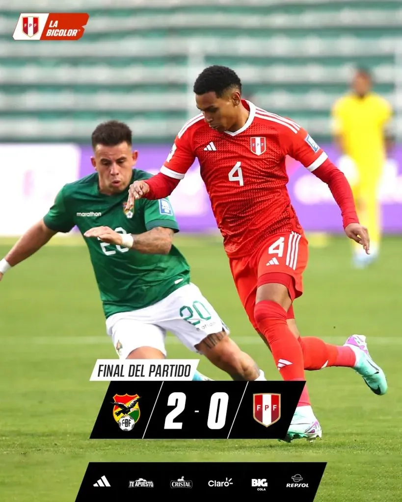 Resultado final del Perú vs. Bolivia. (Foto: Twitter).