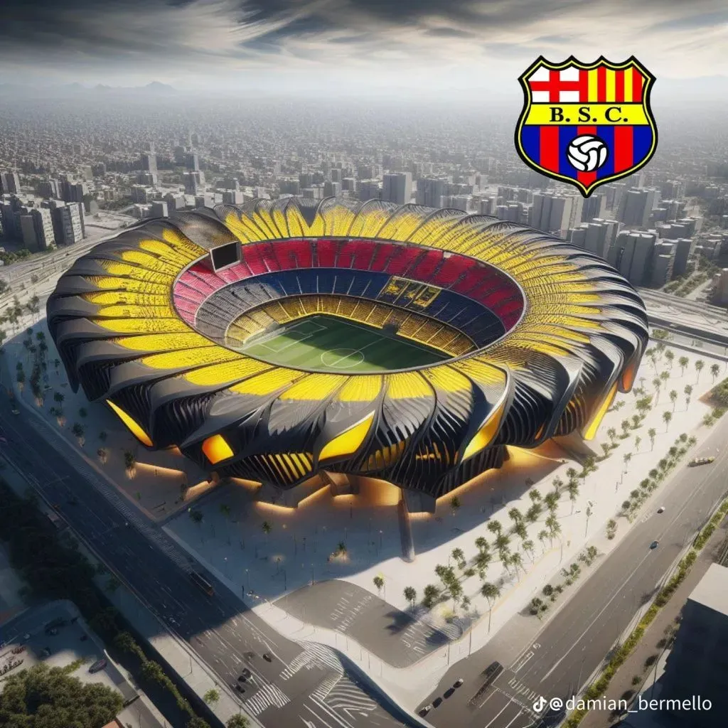 Así se vería el estadio de Barcelona SC, según la inteligencia artificial. (Foto: @damian_bermello en Tik Tok).