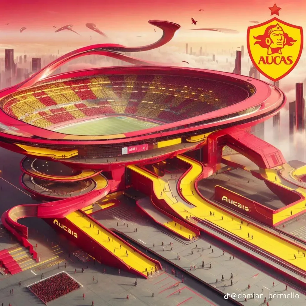 Aucas es uno de los pocos equipos de la LigaPro que cuenta con estadio propio y así lo ve la Inteligencia Artificial. (Foto: @damian_bermello en Tik Tok).